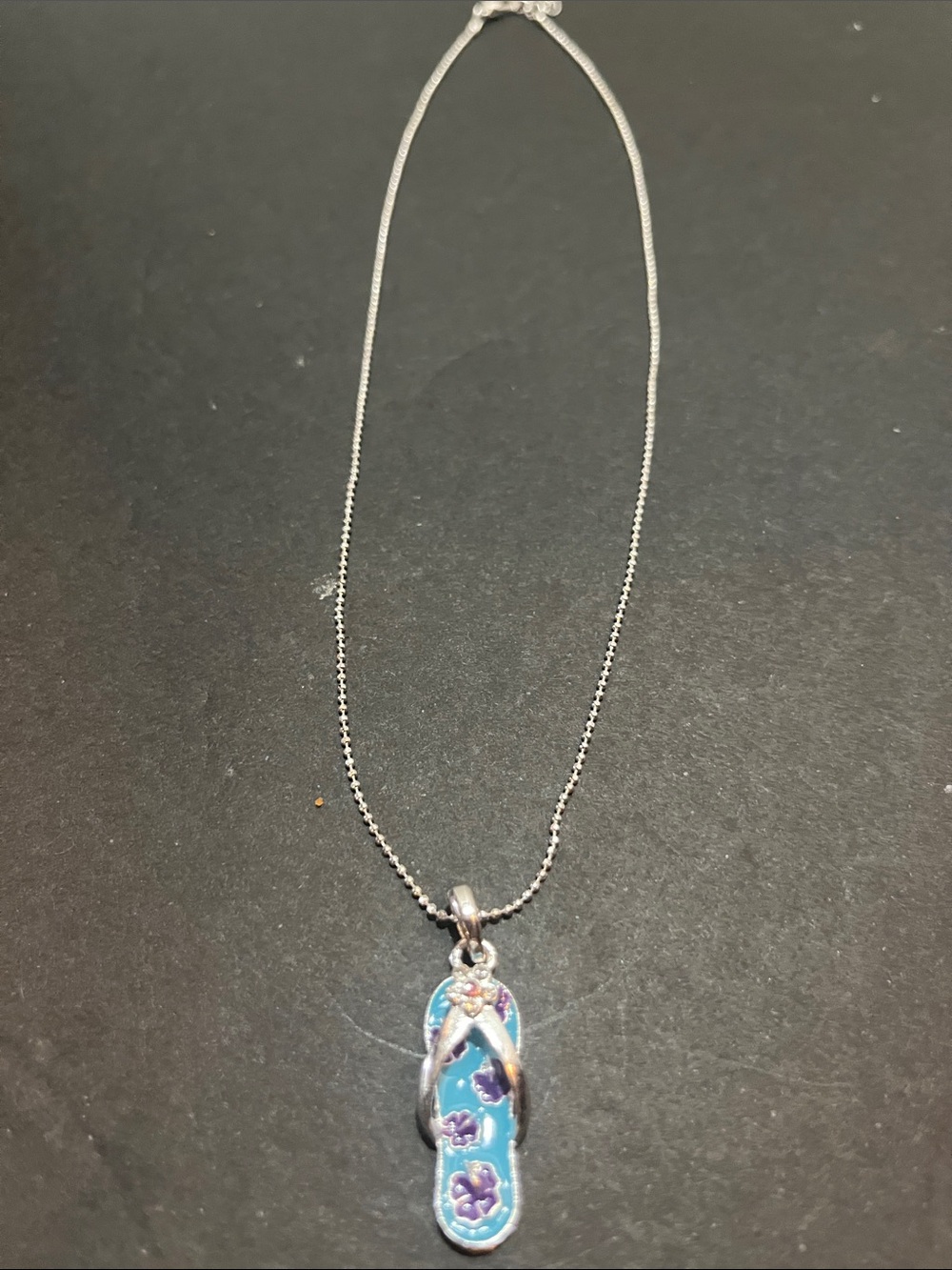 Silver Brand Flip-Flop Pendant Necklace in Turquoise